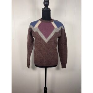 Vintage Cattivo Sweater Shetland Wool Colorblock Knit Multicolor Pattern Retro M